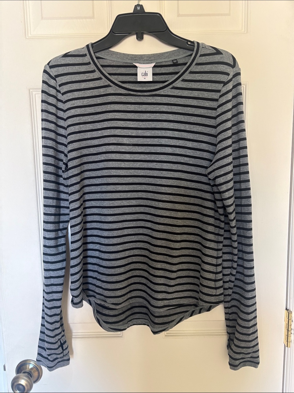 Cabi Women's Long Sleeve Crewneck Striped Top in Gray/Black